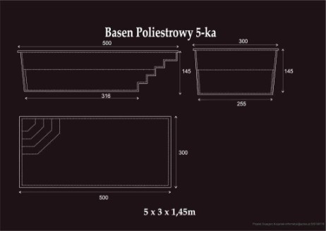 Rysunek techniczny z wymiarami basenu 5m