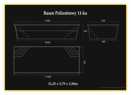 Rysunek techniczny basenu 11 metrowego